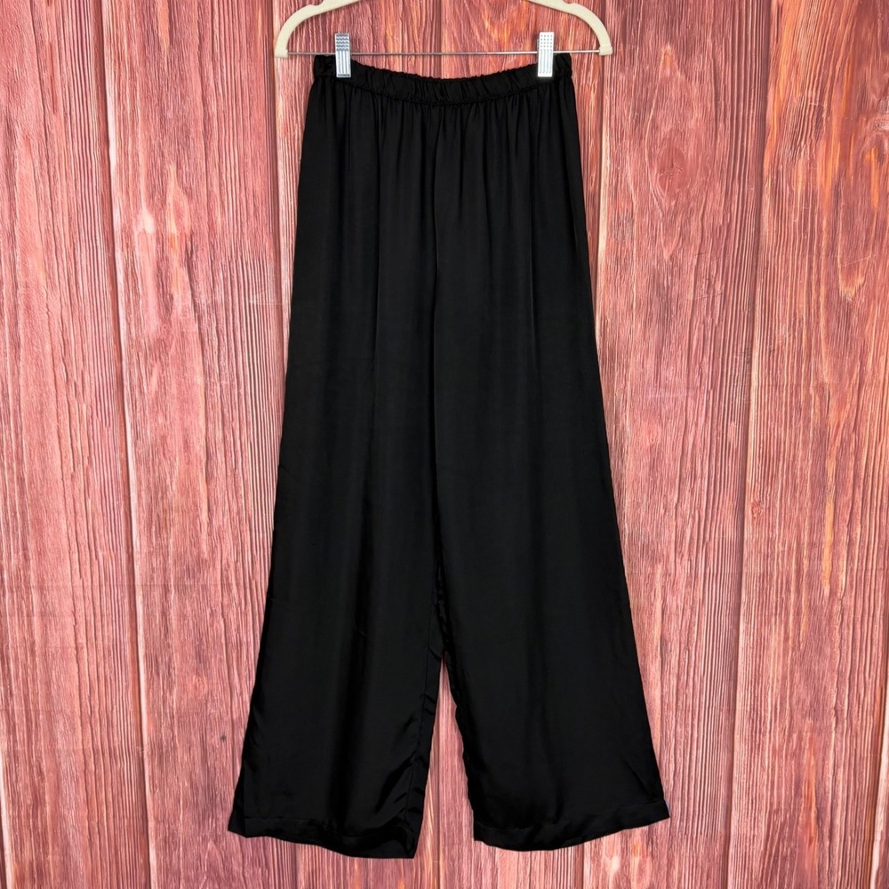 Enza Costa Black Fluid Twill Wide Leg Cupro Pants Size 0 NWT $398